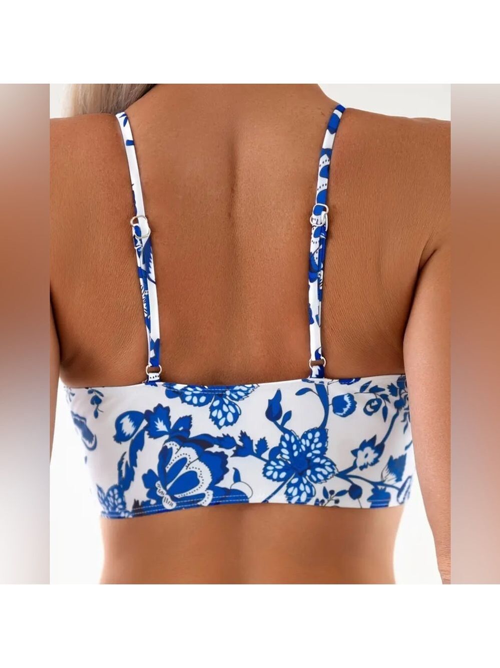 Blue Floral V Neck High Waisted Bikini Set - Picture 4 of 8